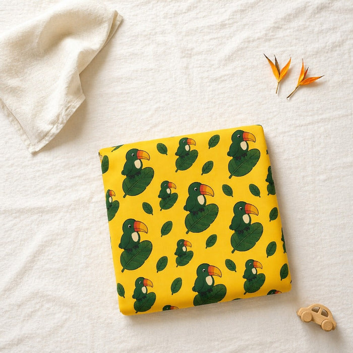 Mimi Swaddle Wrap | Toucan & Leaf | Tropicale | Bamboo-Muslin, 3× Softer, 120×120cm | 0-6M