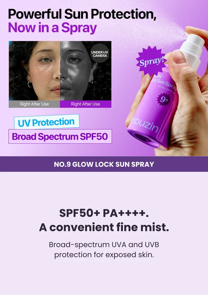 NUMBUZIN No.9 Sun Spray broad-spectrum SPF50+ PA++++ protection with a UV-camera demonstration and spray application