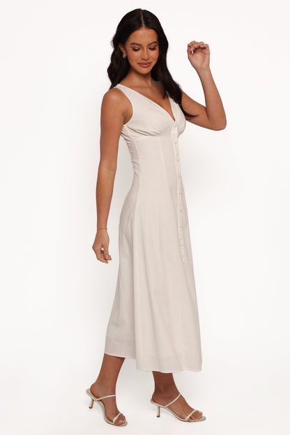Barbara Midi Button Down Dress - White