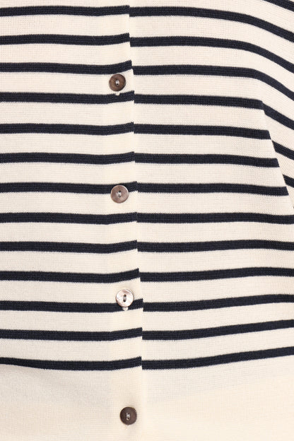 Gavi Button Front Striped Cardigan - Off White/Navy
