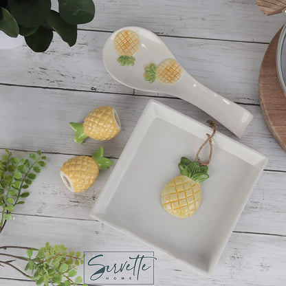 Pineapple Collection Matching Gift Set - Ceramic Napkin Holder, Spoon Rest & Salt & Pepper Shakers