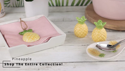 Pineapple Collection Matching Gift Set - Ceramic Napkin Holder, Spoon Rest & Salt & Pepper Shakers