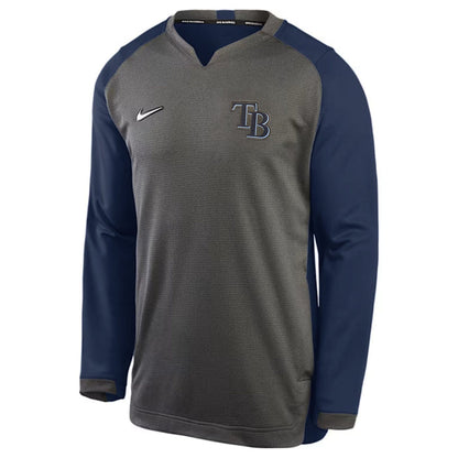 Rays Men's Nike Gray Navy Therma Crew TB Pullover Sweatshirt