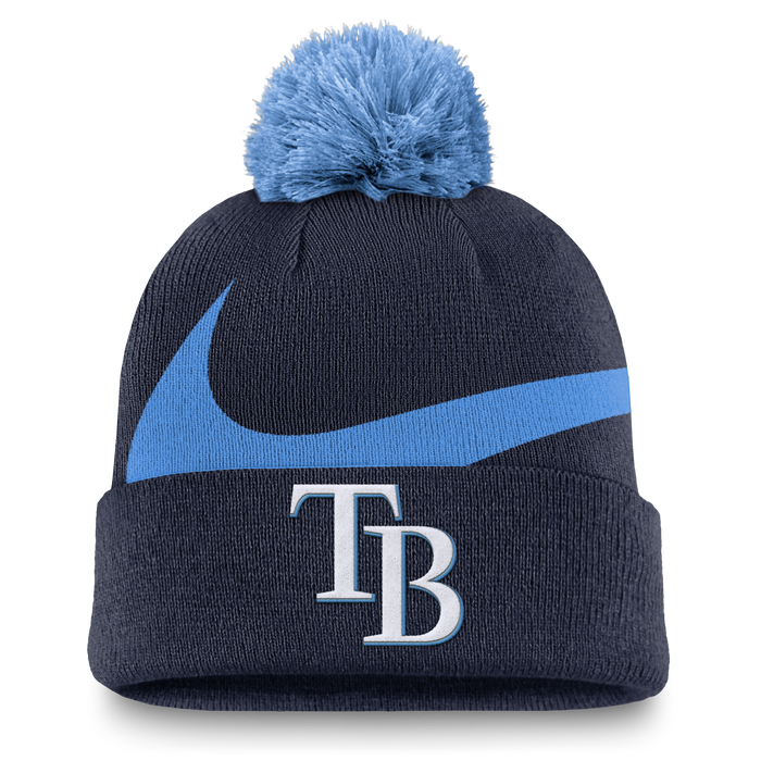 Rays Nike Navy TB Primetime Peak Pom Knit Hat
