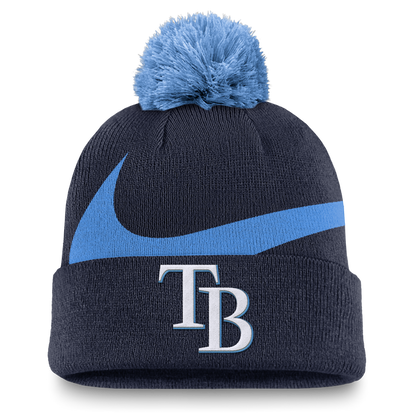 Rays Nike Navy TB Primetime Peak Pom Knit Hat