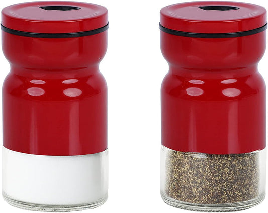 Red Glass & Metal Salt and Pepper Shakers