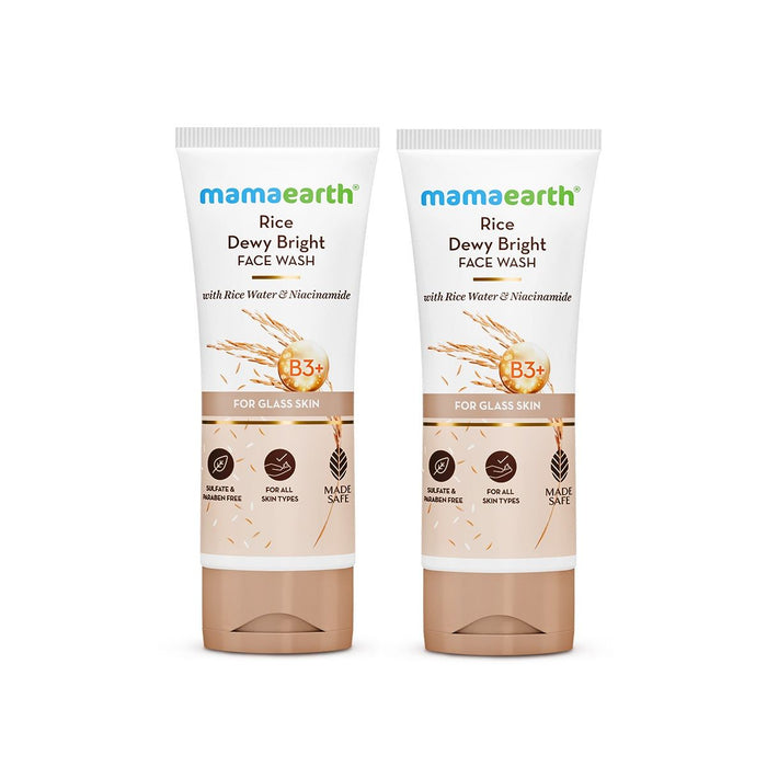 Rice Dewy Bright Face Wash With Rice Water & Niacinamide for Glass Skin - 100 ml (Pack of 2)