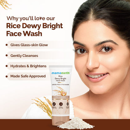Rice Dewy Bright Face Wash With Rice Water & Niacinamide for Glass Skin - 100 ml (Pack of 2)