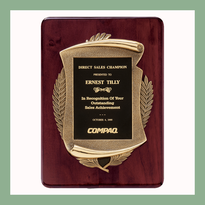 Rosewood Piano Finish Plaque with Antique Bronze Casting