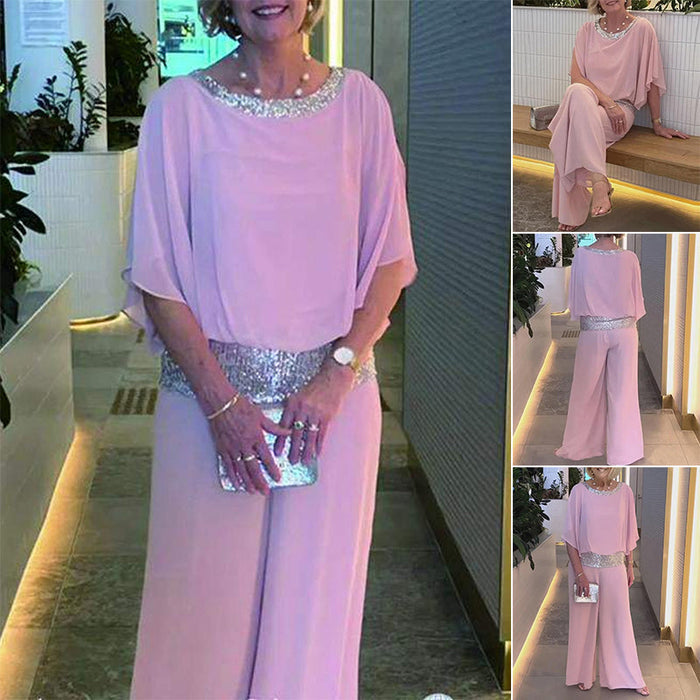 Sequined Colorblock Elegant Two-piece Set