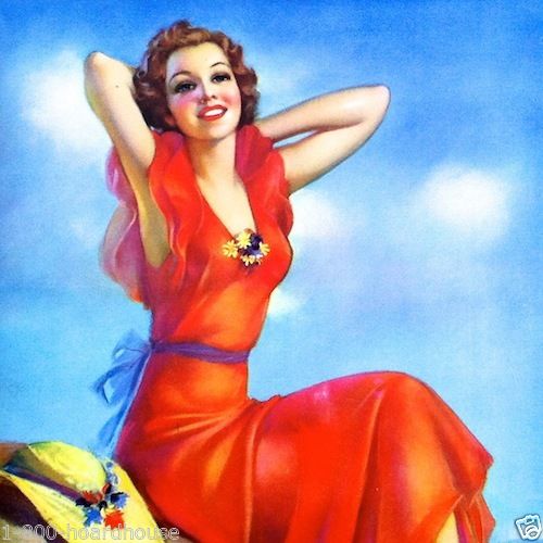 SUMMER DAYS Art Lithograph Pinup Print 1940s