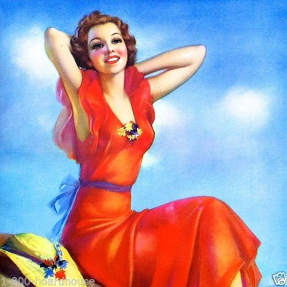 SUMMER DAYS Art Lithograph Pinup Print 1940s