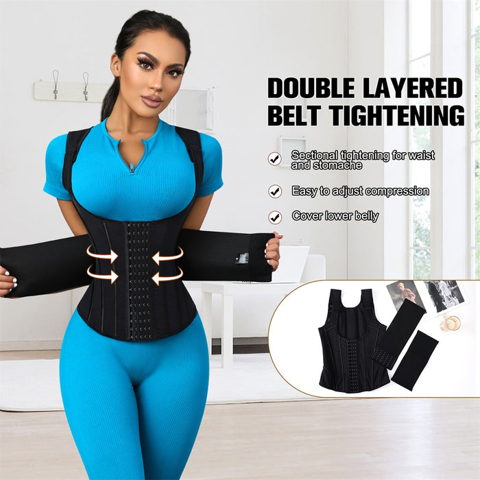 Waist Cincher Corset Double Belt Wrap Girdle Shapewear Tummy Control Waist