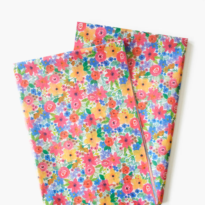 Watercolor Summer Flowers Tissue Paper - Floral Pattern Gift Wrapping, Paper Craft Supplies