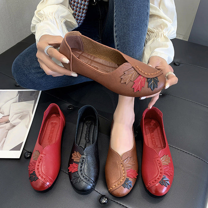 Women's Embroidered Low Heel Slip-On Shoes